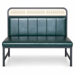 JYX-169 Green Cane-Trimmed Channel-Back Bench front view