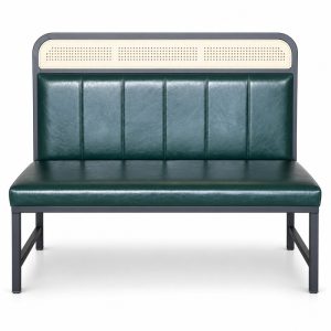 Green Cane-Trimmed Channel-Back Bench