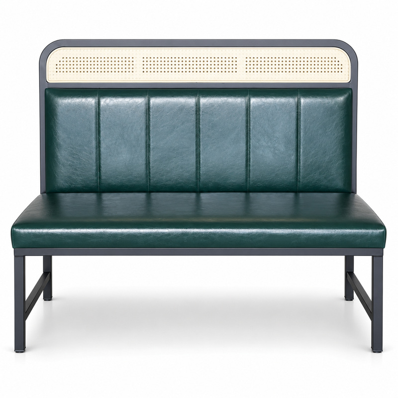 JYX-169 Green Cane-Trimmed Channel-Back Bench