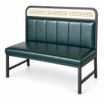 JYX-169 Green Cane-Trimmed Channel-Back Bench left 45-degree view