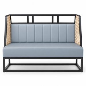 Gray Cane-Side Banquette Bench
