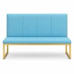 JYX-173 Blue Upholstered Gold-Frame Banquette Bench front view