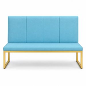 Blue Upholstered Gold-Frame Banquette Bench