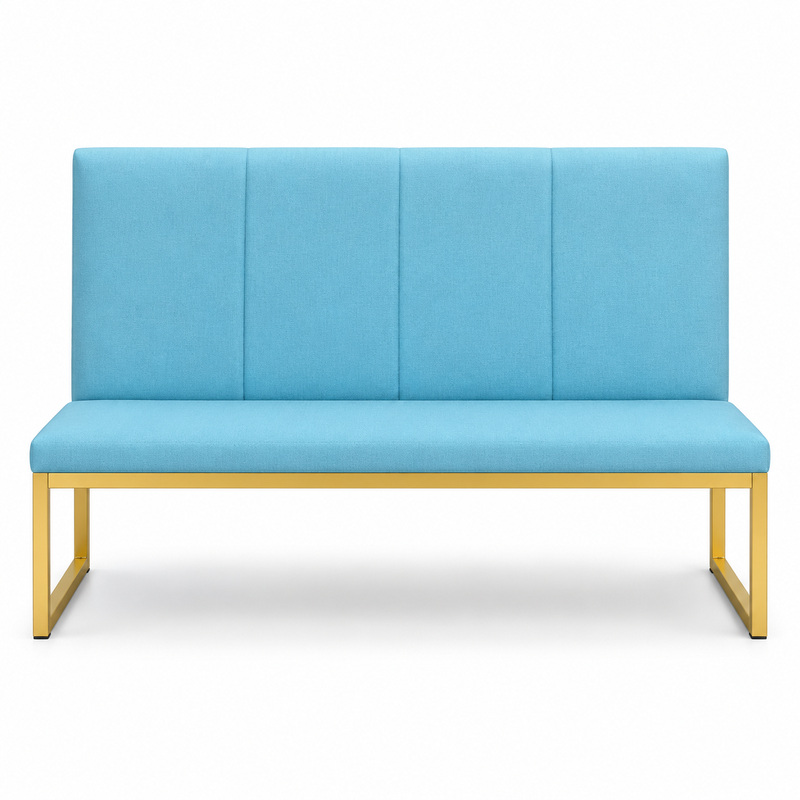 JYX-173 Blue Upholstered Gold-Frame Banquette Bench