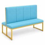 JYX-173 Blue Upholstered Gold-Frame Banquette Bench left 45-degree view