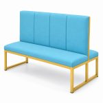 JYX-173 Blue Upholstered Gold-Frame Banquette Bench right 45-degree view