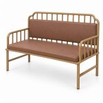 JYX-174 Brown Cushioned Spindle-Back Bench left 45-degree view