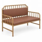 JYX-174 Brown Cushioned Spindle-Back Bench right 45-degree view