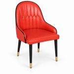 JYX-230 Red Diamond-Stitched High-Back Dining Chair right 45-degree view