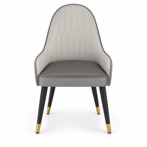JYX-241 Gray Diamond-Stitched High-Back Dining Chair front view