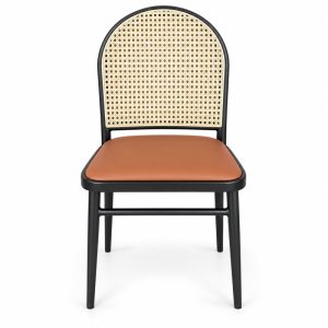 JYX-260 Tan Seat Round Cane-Back Dining Chair front view