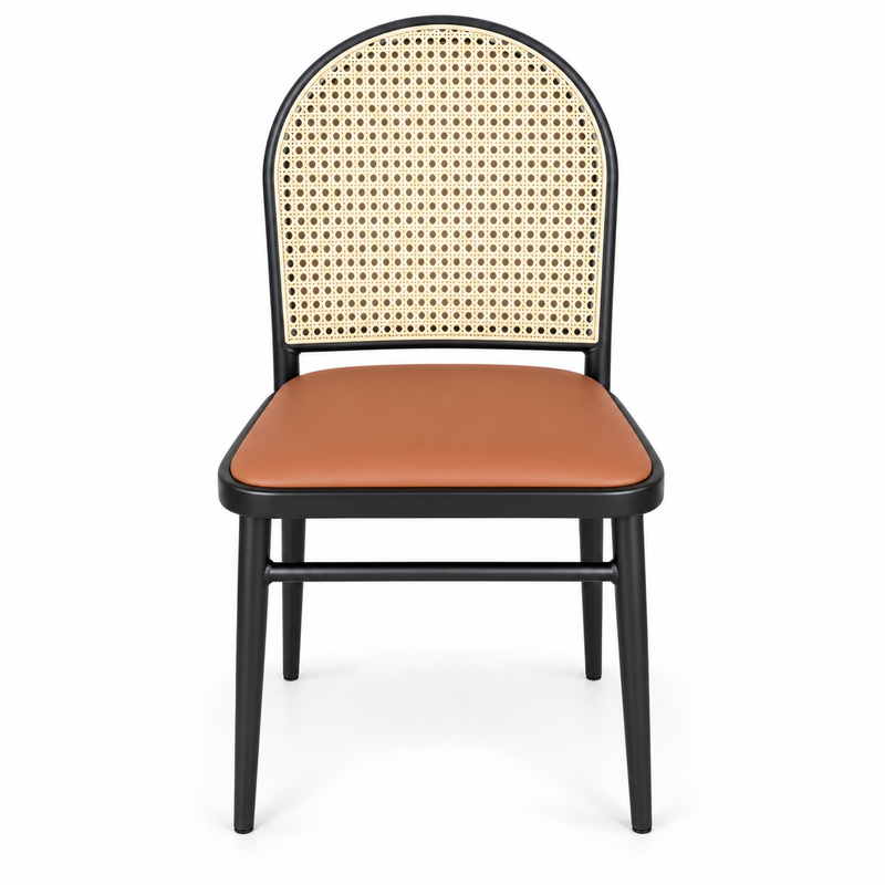 JYX-260 Tan Seat Round Cane-Back Dining Chair