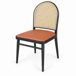 JYX-260 Tan Seat Round Cane-Back Dining Chair left 45-degree view