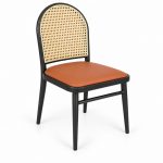 JYX-260 Tan Seat Round Cane-Back Dining Chair right 45-degree view