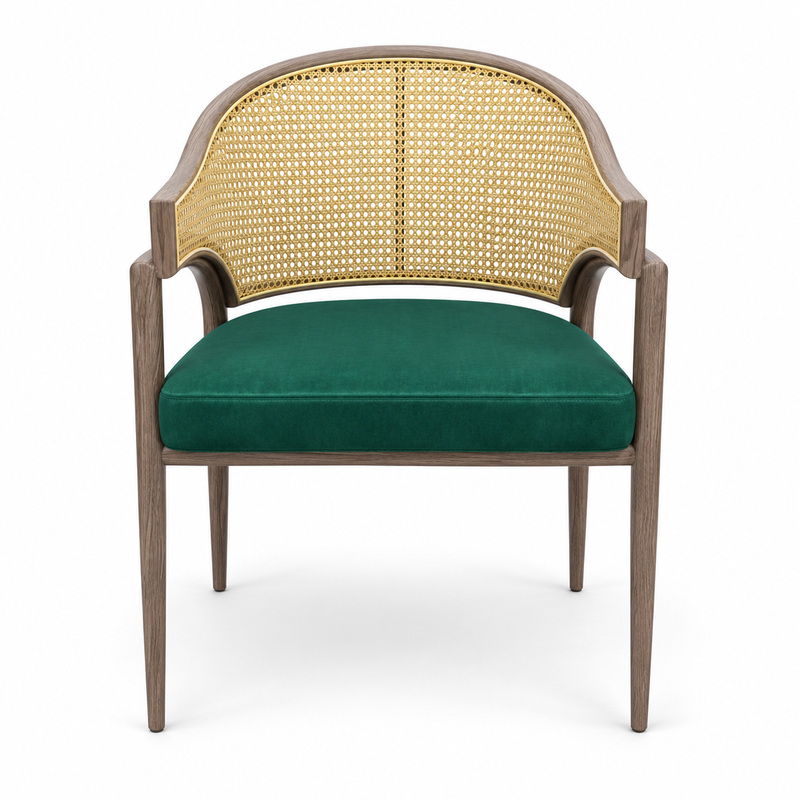JYX-265 Green Seat Cane-Back Dining Armchair