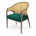 JYX-265 Green Seat Cane-Back Dining Armchair left 45-degree view
