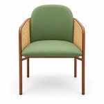 JYX-266 Green Cushioned Cane-Side Dining Armchair front view