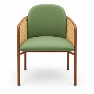 JYX-266 Green Cushioned Cane-Side Dining Armchair front view