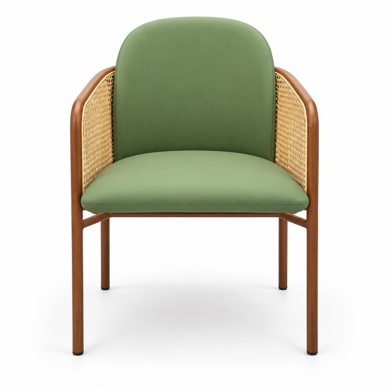 JYX-266 Green Cushioned Cane-Side Dining Armchair