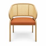 JYX-267 Tan Seat Curved Cane-Back Dining Chair front view