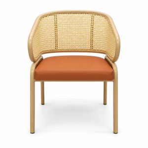 JYX-267 Tan Seat Curved Cane-Back Dining Chair front view