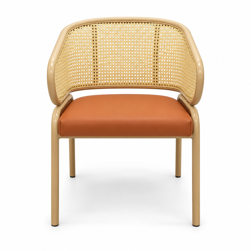 JYX-267 Tan Seat Curved Cane-Back Dining Chair