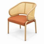 JYX-267 Tan Seat Curved Cane-Back Dining Chair left 45-degree view