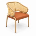 JYX-267 Tan Seat Curved Cane-Back Dining Chair right 45-degree view