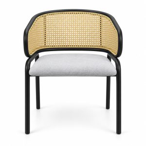 JYX-274 Gray Seat Cane-Back Dining Chair front view