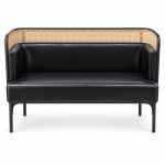 JYX-275 Black Cushioned Cane-Trimmed Commercial Sofa front view