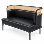 JYX-275 Black Cushioned Cane-Trimmed Commercial Sofa left 45-degree view