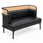 JYX-275 Black Cushioned Cane-Trimmed Commercial Sofa right 45-degree view