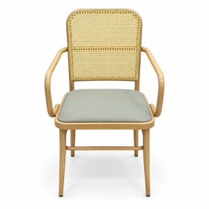JYX-276 Gray Seat Cane-Back Dining Armchair front view