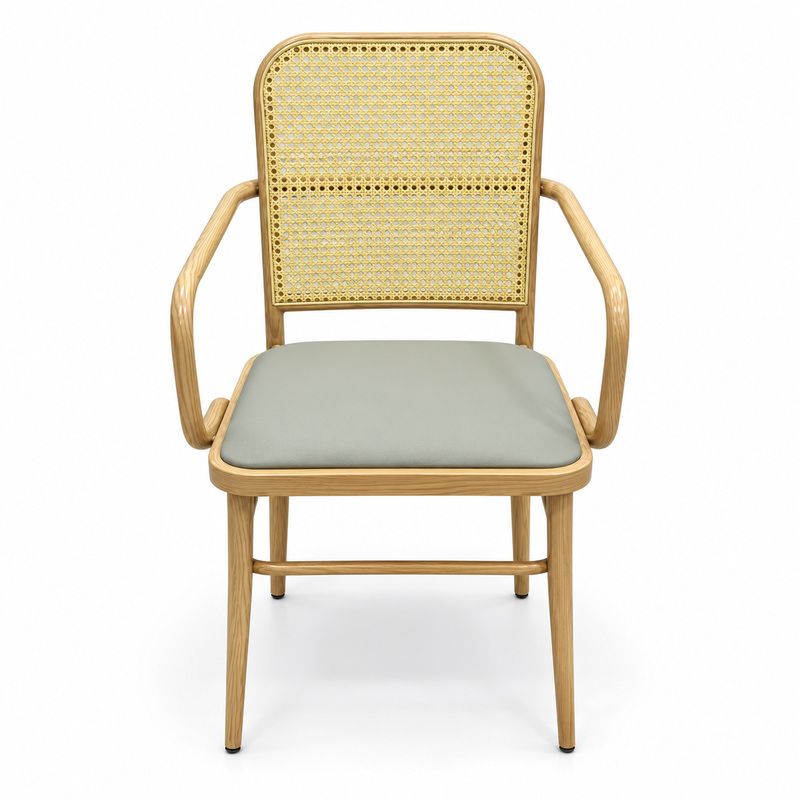 JYX-276 Gray Seat Cane-Back Dining Armchair