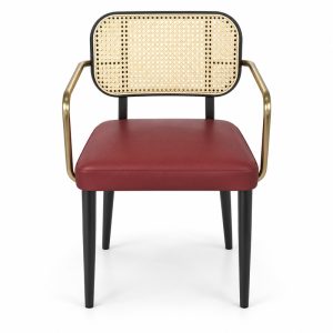 JYX-277 Burgundy Seat Cane-Back Dining Armchair front view