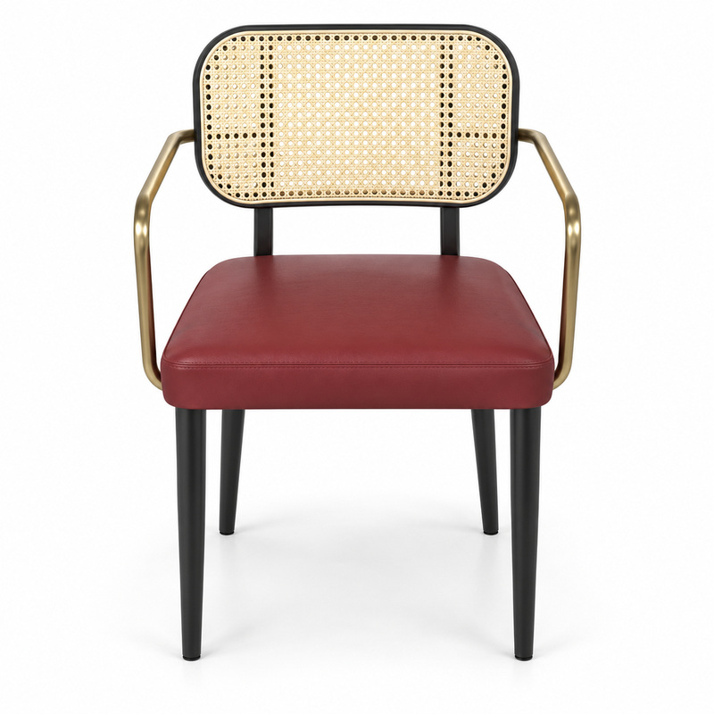 JYX-277 Burgundy Seat Cane-Back Dining Armchair