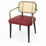 JYX-277 Burgundy Seat Cane-Back Dining Armchair left 45-degree view