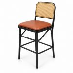 JYX-282 Tan Seat Cane-Back Bar Stool left 45-degree view