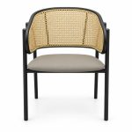 JYX-283 Gray Seat Cane-Back Dining Armchair front view