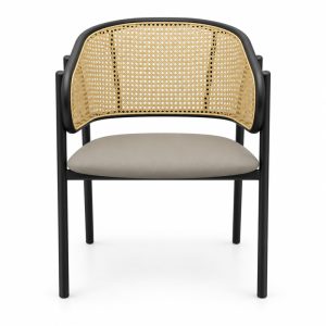 JYX-283 Gray Seat Cane-Back Dining Armchair front view