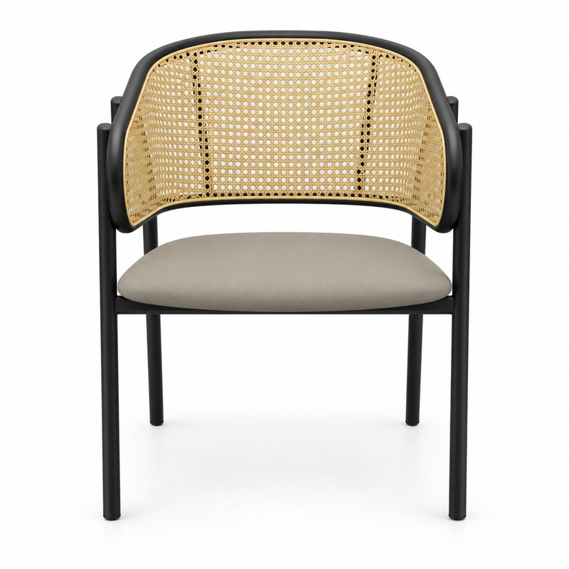 JYX-283 Gray Seat Cane-Back Dining Armchair