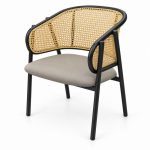 JYX-283 Gray Seat Cane-Back Dining Armchair left 45-degree view