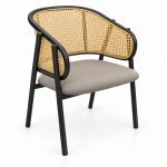 JYX-283 Gray Seat Cane-Back Dining Armchair right 45-degree view