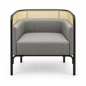 Gray Cane-Trimmed Lounge Armchair