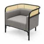 JYX-284 Gray Cane-Trimmed Lounge Armchair left 45-degree view
