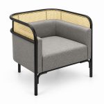 JYX-284 Gray Cane-Trimmed Lounge Armchair right 45-degree view