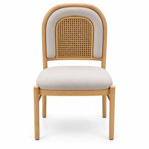 JYX-286 White Seat Classic Cane-Back Dining Chair front view