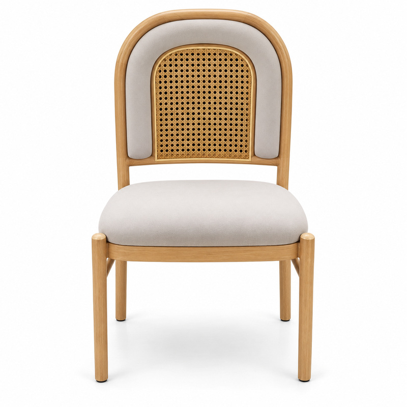 JYX-286 White Seat Classic Cane-Back Dining Chair