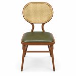 JYX-291 Olive Green Seat Oval Cane-Back Dining Chair front view
