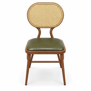 JYX-291 Olive Green Seat Oval Cane-Back Dining Chair front view